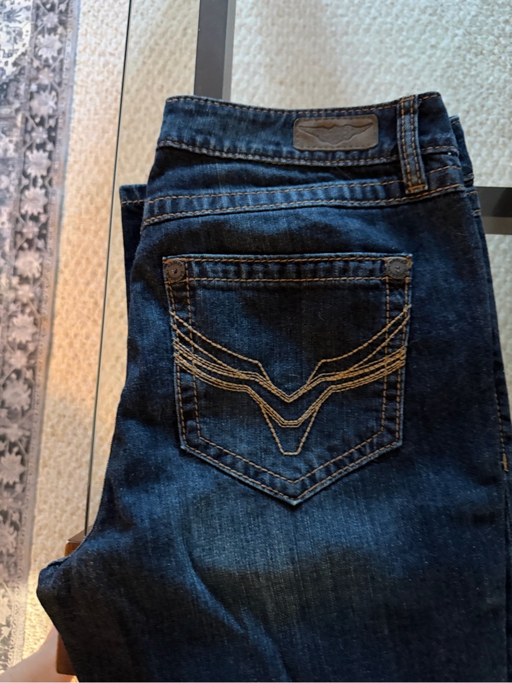 Harley-Davidson Dark Blue Straight Leg Jeans with Contrast Stitching